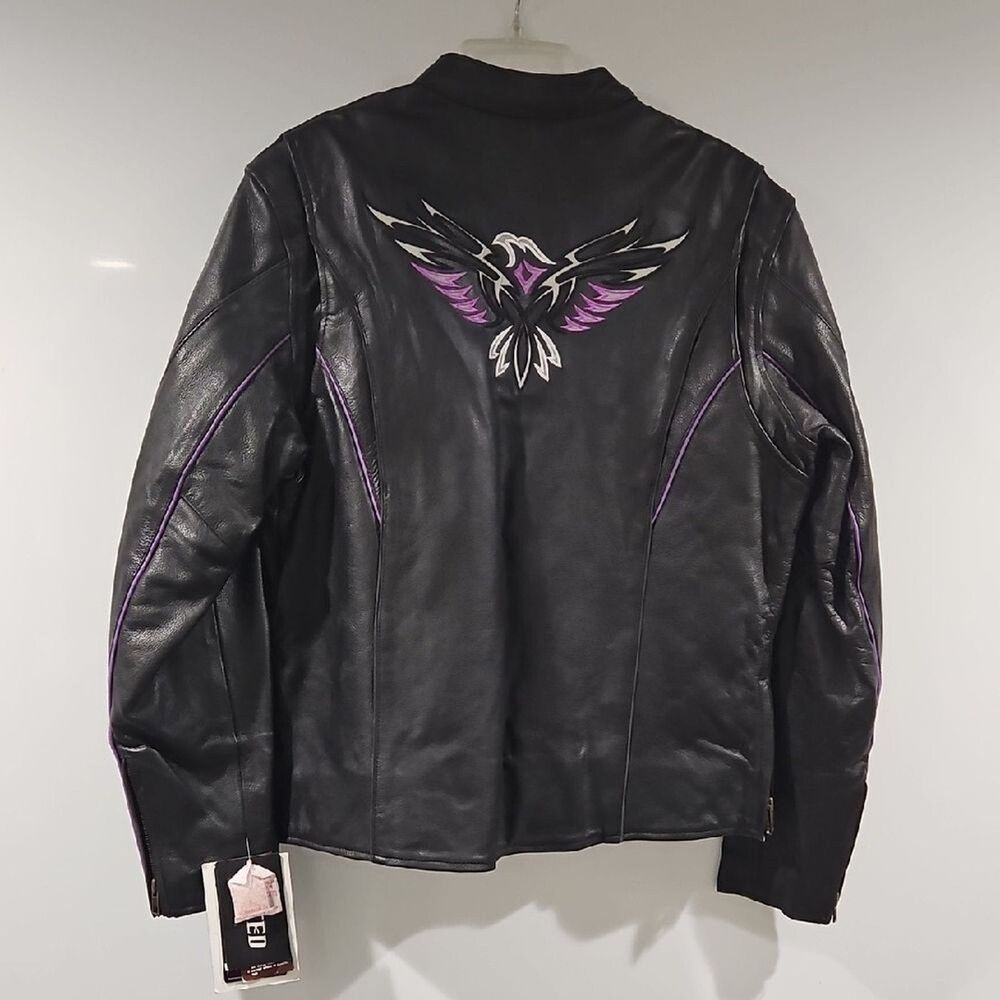 Unik Leather Jacket in Black with Purple Accents Size XL